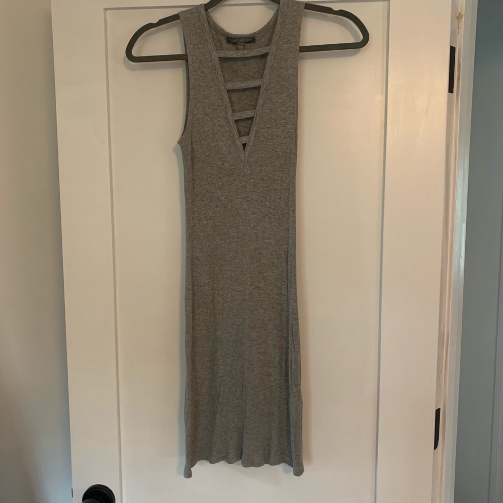 Gray body con tank dress with vneck